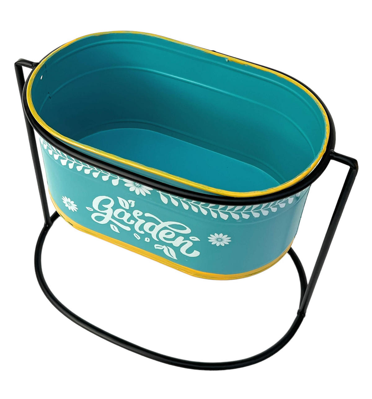BLUMENHOCKER mit Topf Metall Stehend Blau Oval 27 cm - Blau, Metall (32/27/23cm) - DanDiBo