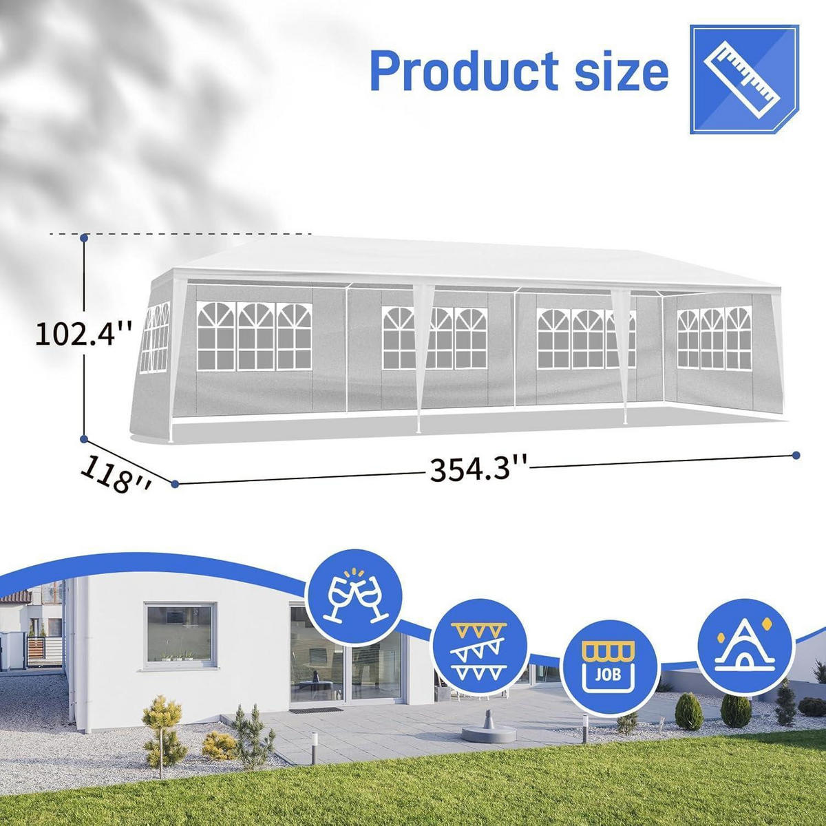 GARTENPAVILLON 3 x 9 m Wasserdicht mit UV-Schutz Weiß - Weiß, Kunststoff (300/268/900cm)