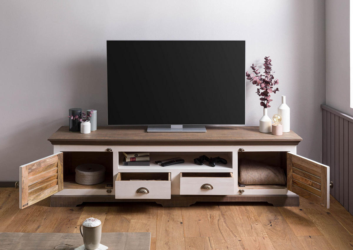 TV-BOARD Mango 200x45x55 weiß lackiert TOULOUSE #110 - Weiß, Holz (200/55/45cm) - Massivmoebel24