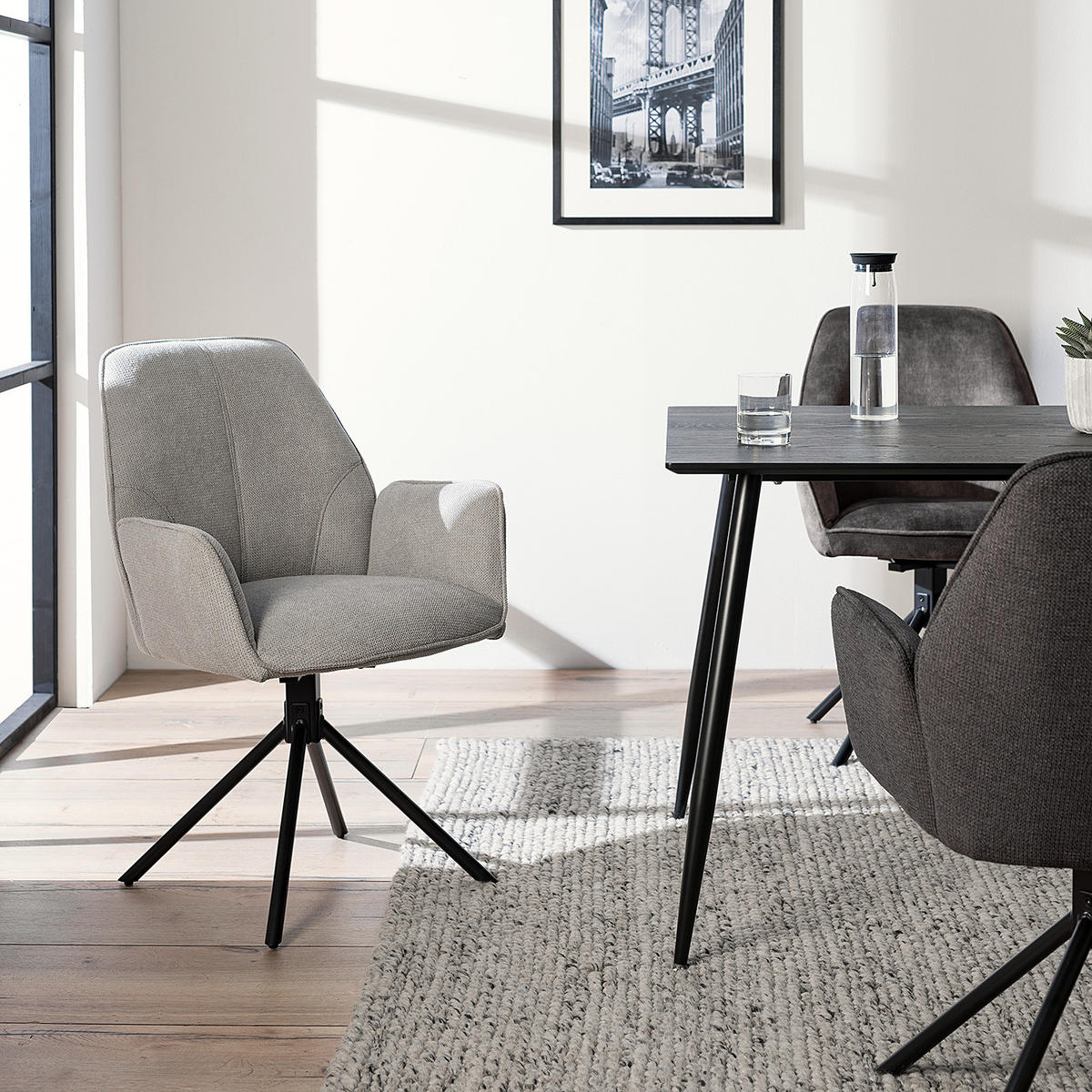 DREHBARER ARMLEHNENSTUHL - Grau, Textil/Metall (59/88/63cm) - home24