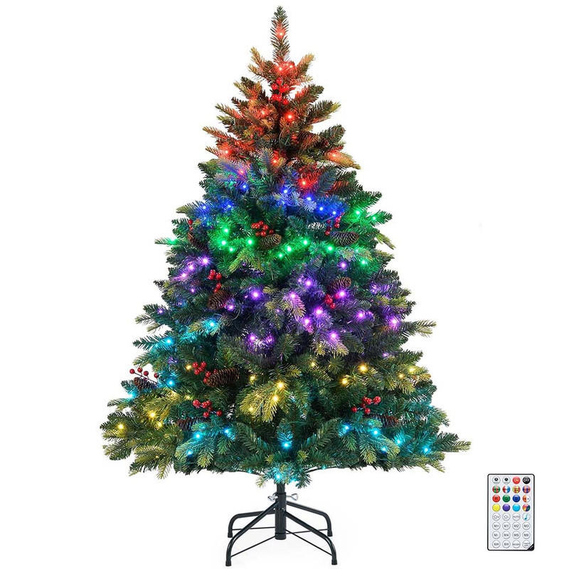 WEIHNACHTSBAUM mit 250 APP-gesteuerten RGB-Lichtern 150cm Grün - Grün, Metall (150cm) - COSTWAY