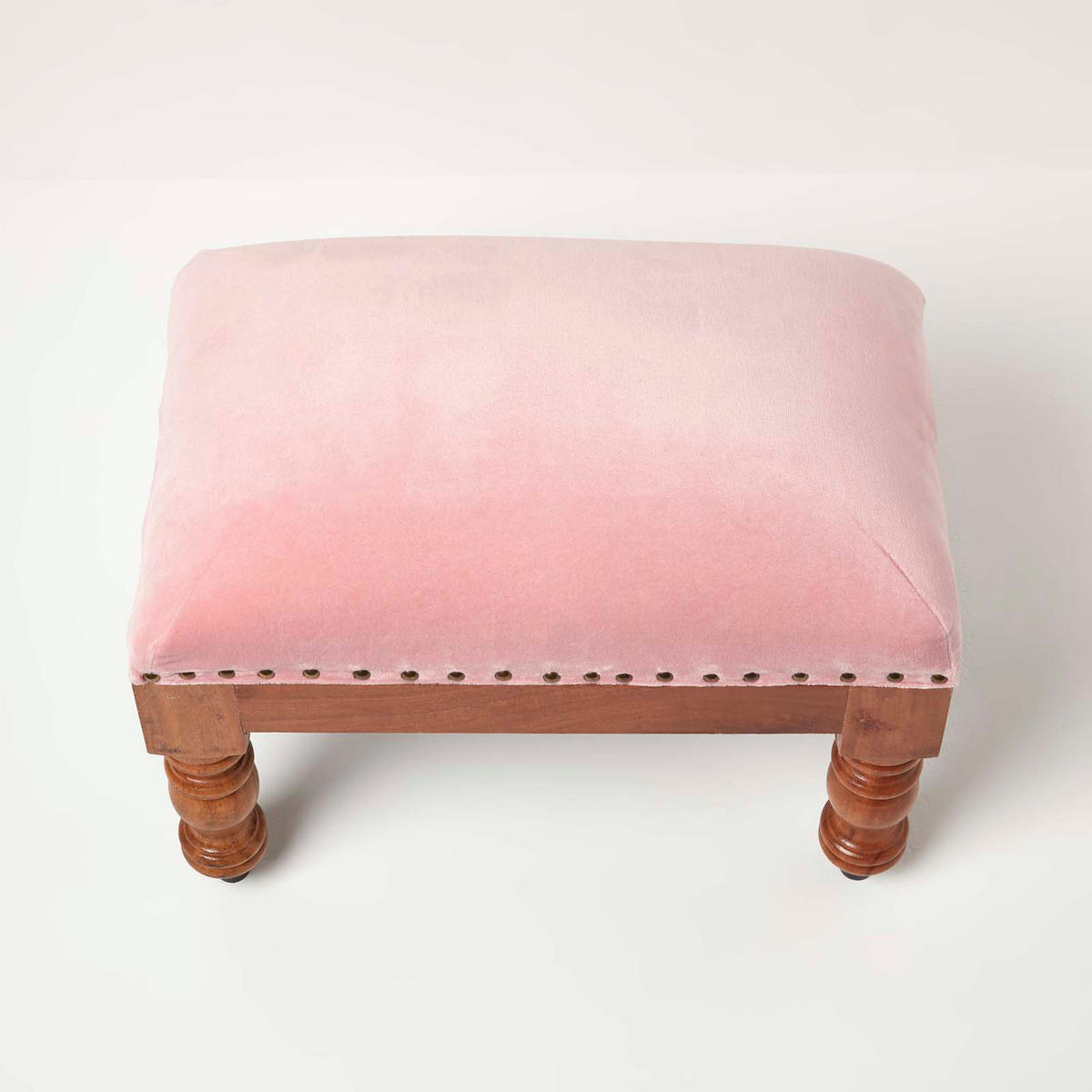 SAMT-HOCKER Mable, rosa mit Holzbeinen, 50/30/40 cm - Rosa, Textil (30/40/50cm) - Homescapes
