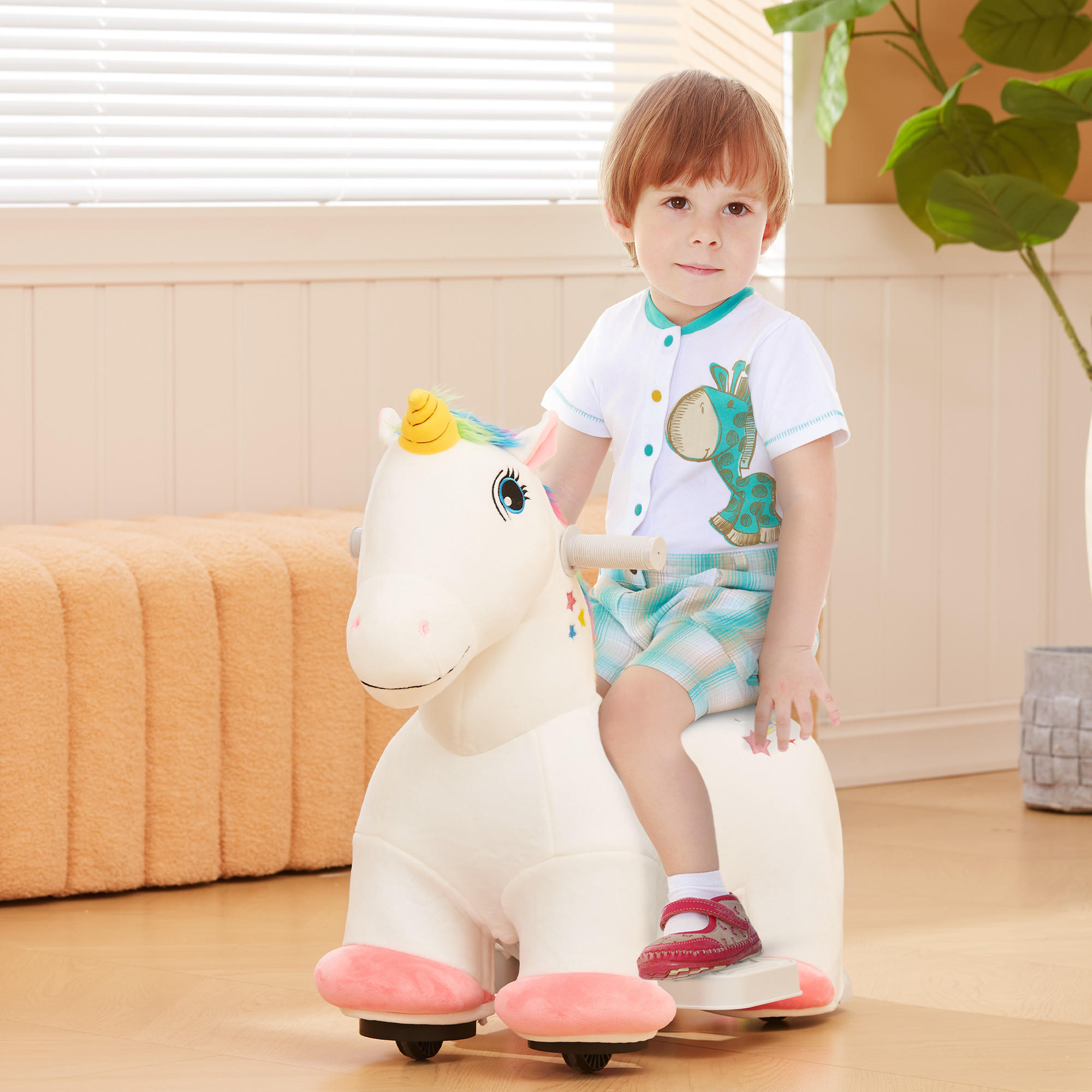 ELEKTRISCHES Pferd, Weiß, Polyester, Kunststoff, 69cm x 34cm x 53cm - Weiß, Kunststoff (69/34/53cm) - AIYAPLAY