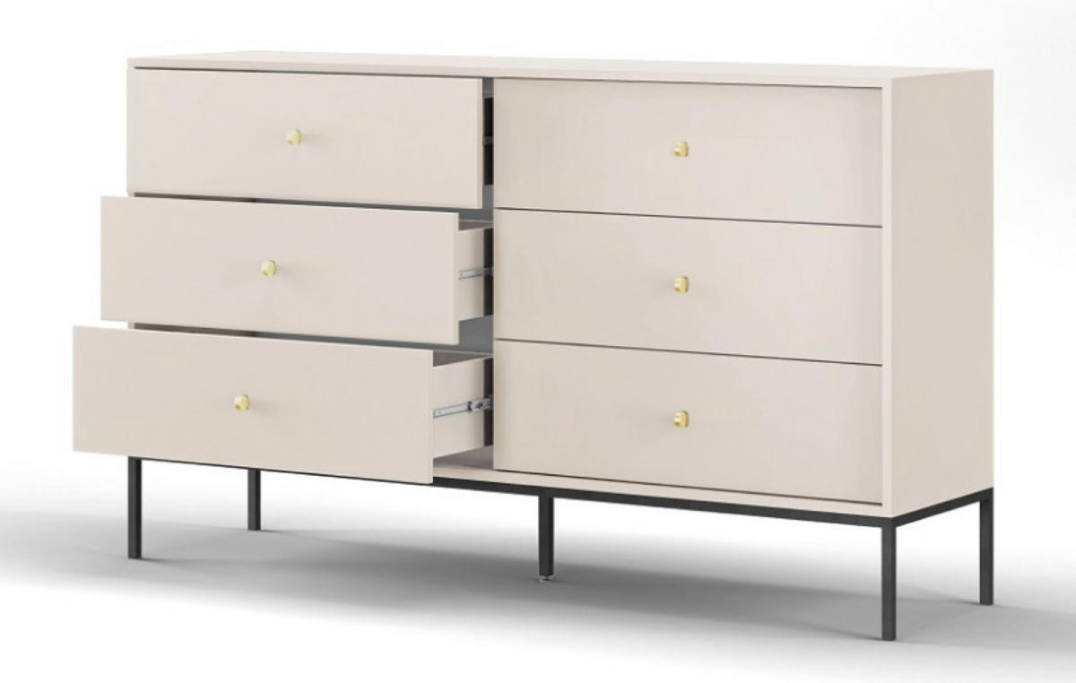 SIDEBOARD Beige MONAKO MKS154 Mit Schubladen Schwarzer Rahmen - Beige, Holzwerkstoff (154/91/39cm) - Sepro Meble