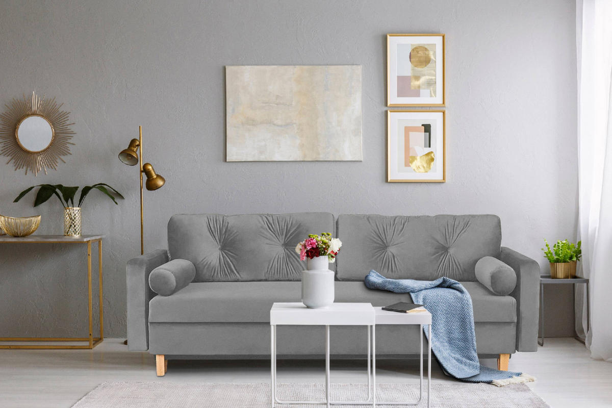 3-SITZER-SCHLAFSOFA ERISO mit weiche Sitzfläche und hohe Rückenlehne, Velour-Stoff, grau - Braun/Grau, Textil (220/80/100cm) - KONSIMO®