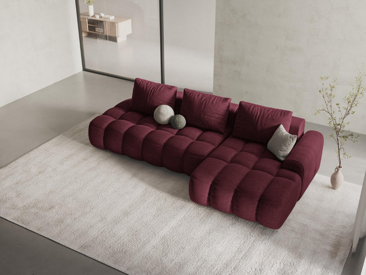 AUSKLAPPBARES-ECKSOFA rechts mit Container Linz aus strukturiertem Stoff burgundfarben 3 Sitzplätze - Bordeaux, Textil (142/275cm) - Cosmopolitan Design