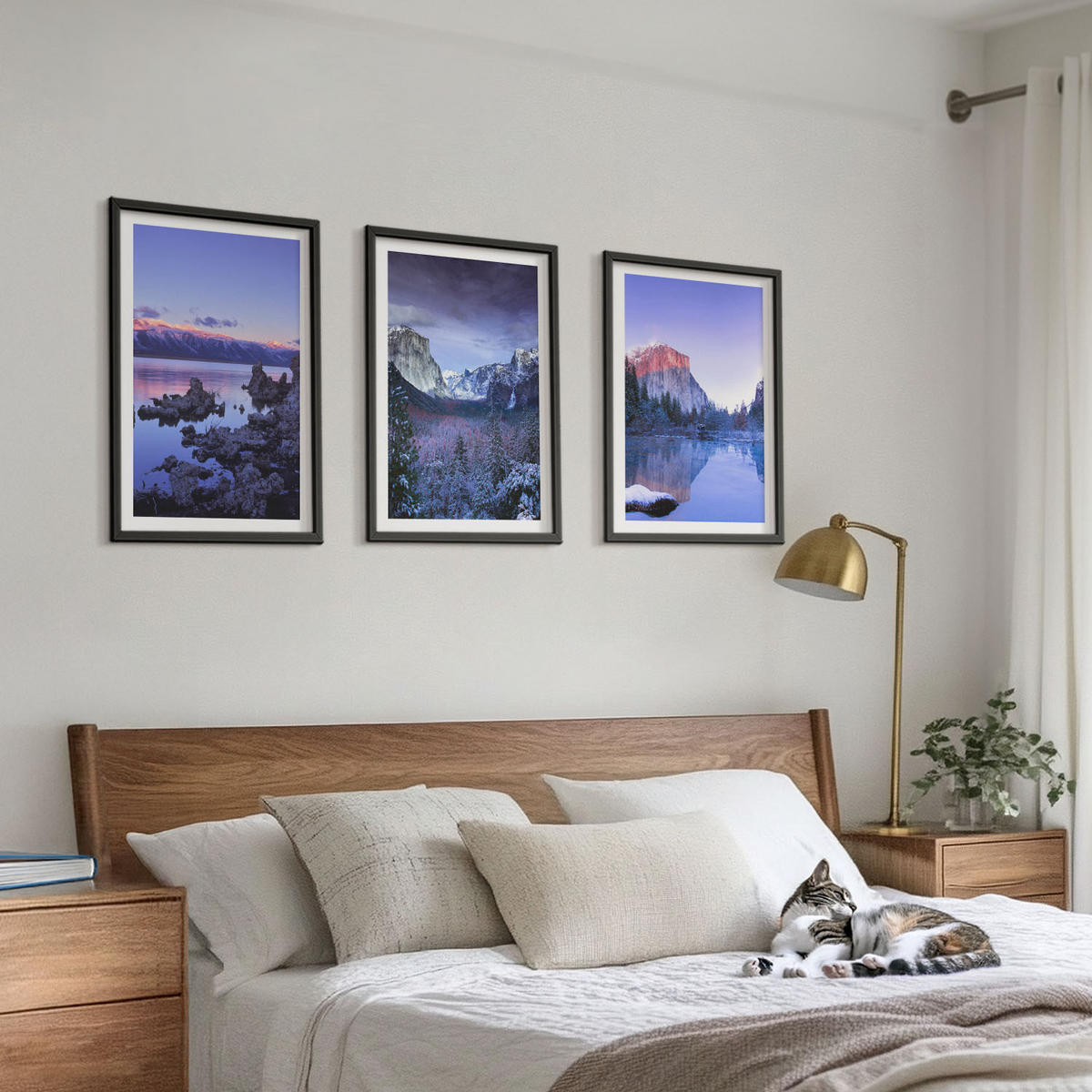 BILDER SET 3er Set - 40x60 cm Schwarzer Rahmen - Berglandschaften, Sonnenuntergang, Wasser - Schwarz, Kunststoff (40/60cm) - TULUP