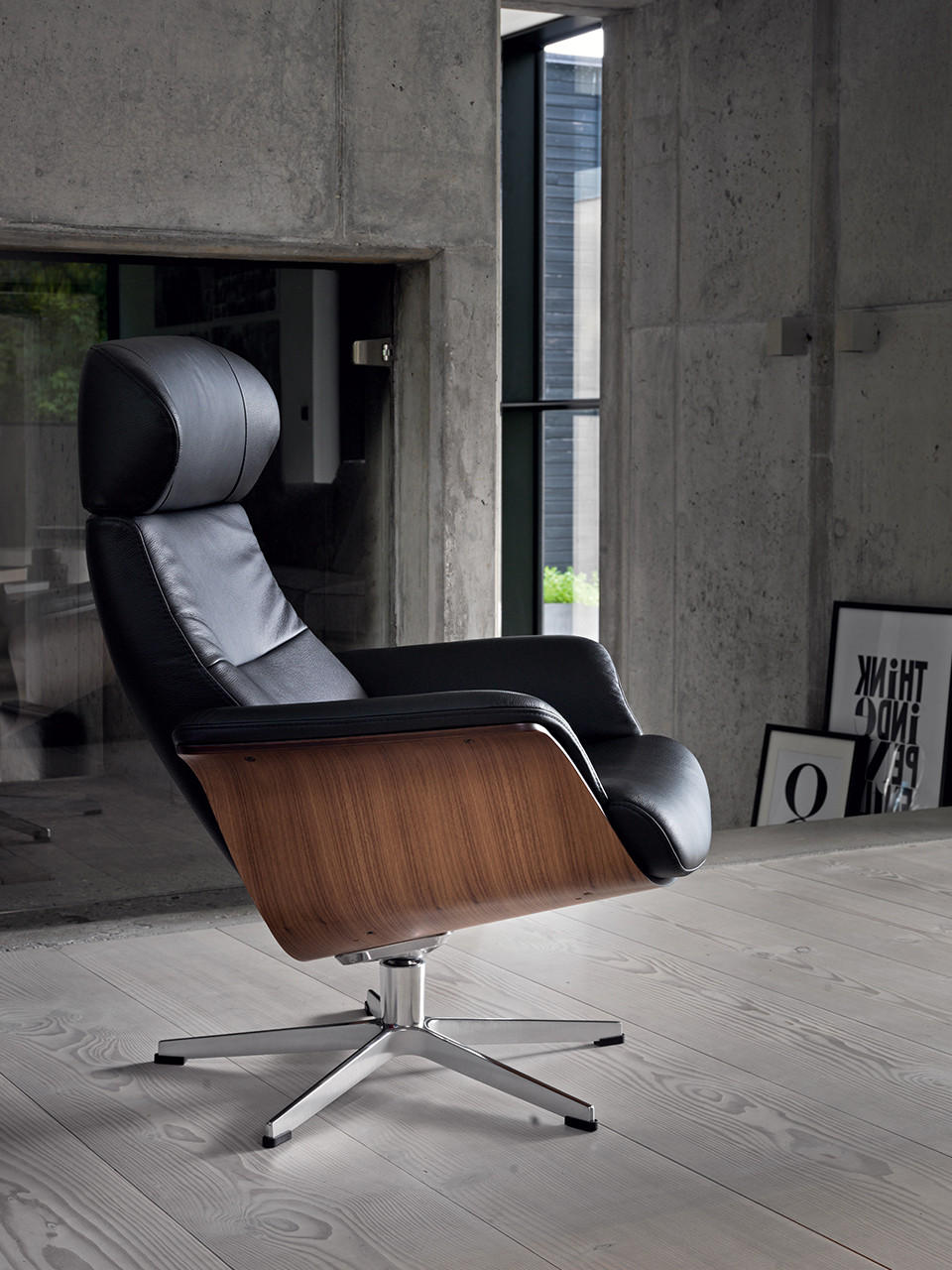 Wohnzimmer Modern schwarzer Ledersessel