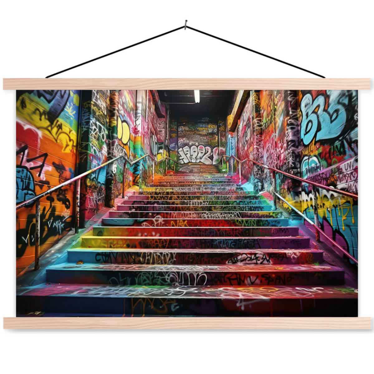 POSTER Treppe - Graffiti - Farben - Kunst 120x80 cm - Multicolor, Textil (120/80/0.15cm) - MuchoWow