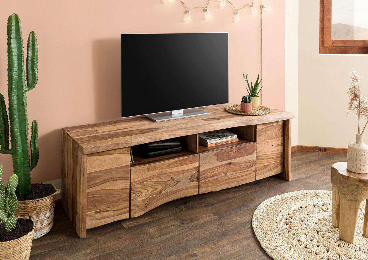 TV-BOARD Sheesham 178x48x58 natur lackiert / sandgestrahlt PURE SHEESHAM #222 - Naturfarben, Holz (178/58/48cm) - Massivmoebel24