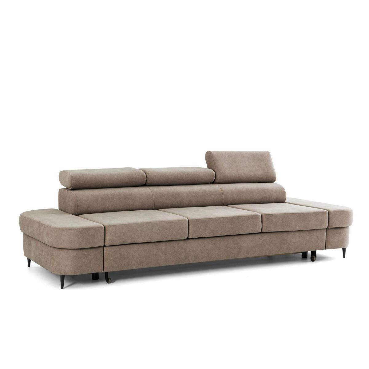 3-SITZER Sofa PRIAM mit Schlaffunktion 125x277 Velours Beige - Beige/Schwarz, Holz/Textil (278/95/102cm) - Muffo