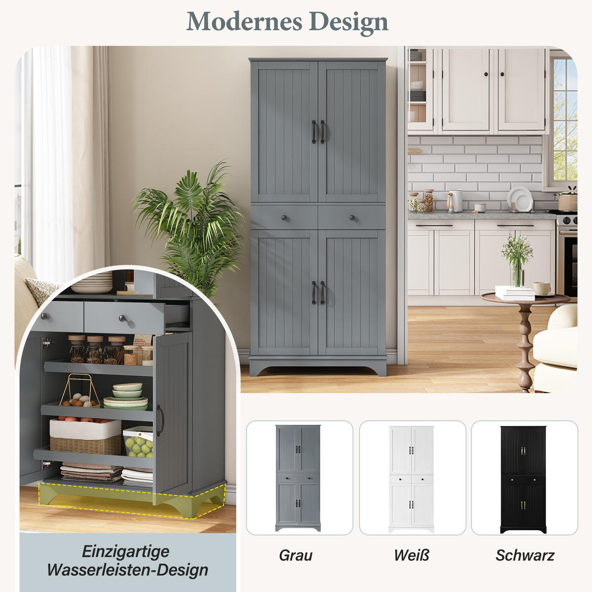 BUFFETSCHRANK Grau 77/40/181 cm - Grau, Holz (77/181/40cm) - PANGIVO