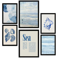 POSTER Set Mit 6 Marine Blau Meer & Sommer A3 & A4 Schwarzer Rahmen - Schwarz, Papier (29/3cm) - Nacnic