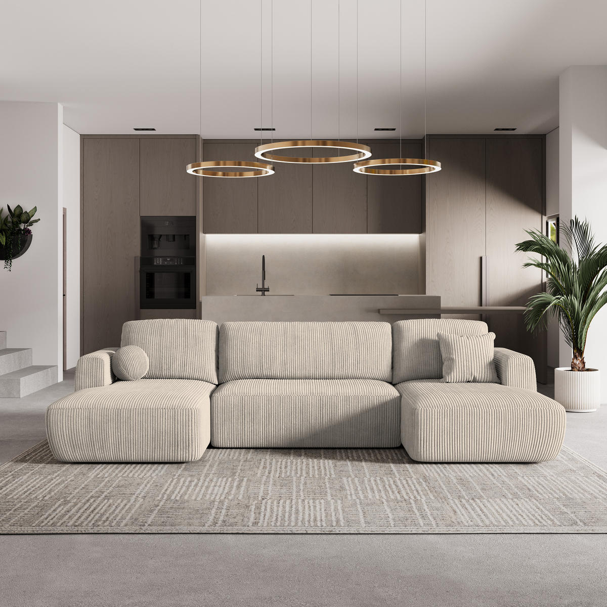 ROHOVÁ SEDAČKA SENTUM krémová - černá/krémová, dřevo/textil (330/148cm) - MASSENO