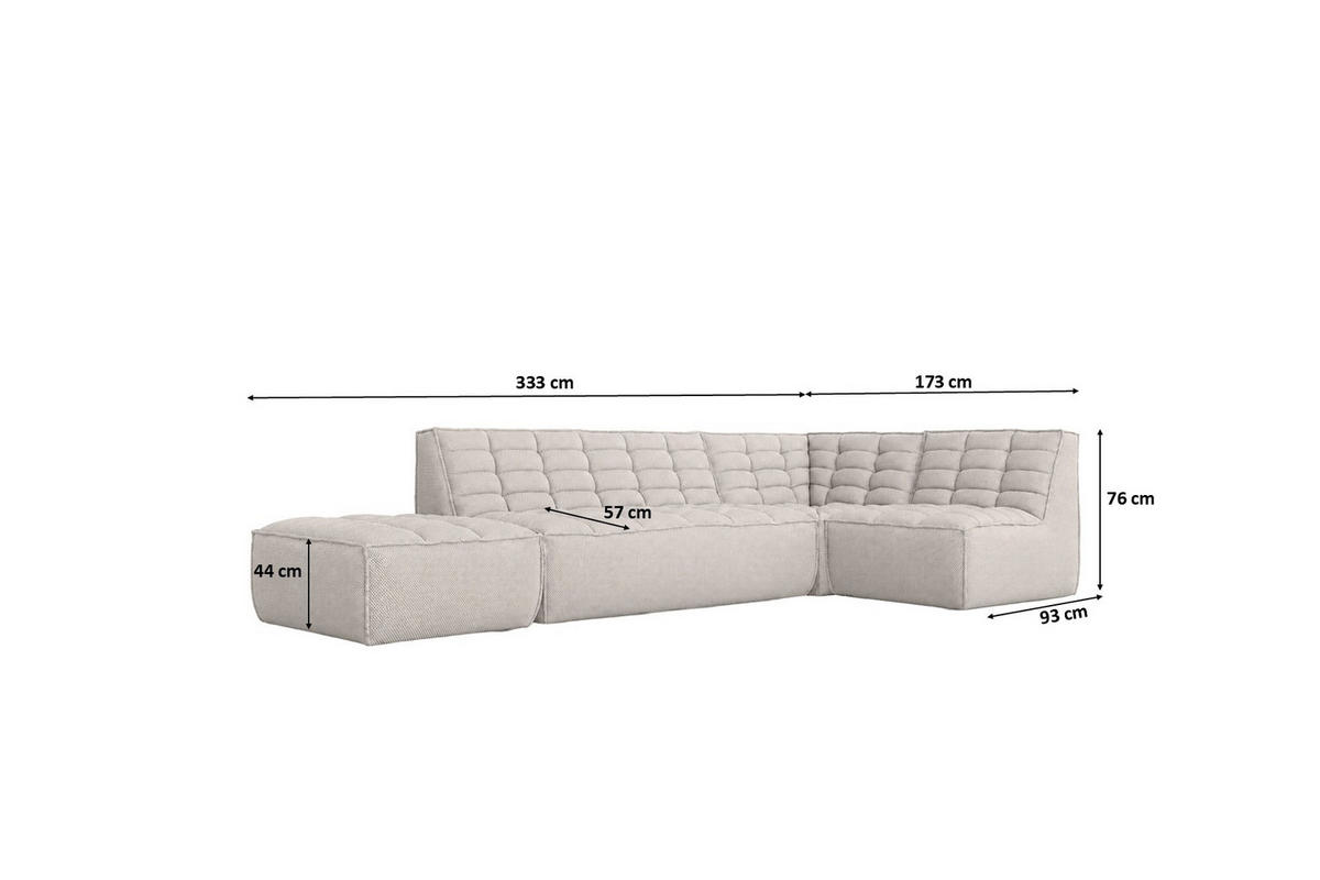 ROHOVÁ SEDAČKA modulární ve tvaru L s taburetem, plyšová tkanina Pop, Béžová, Pravá strana, LAZY L s taburetem - béžová, dřevo (333/173cm) - Kaiser Möbel