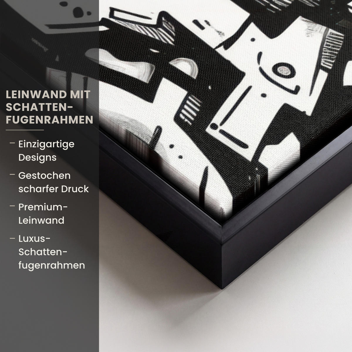 LEINWAND Bilder mit Rahmen - Formen - Buchstaben - Graffiti - Schwarz - 60x40 - Schwarz, Textil (60/40cm) - MuchoWow