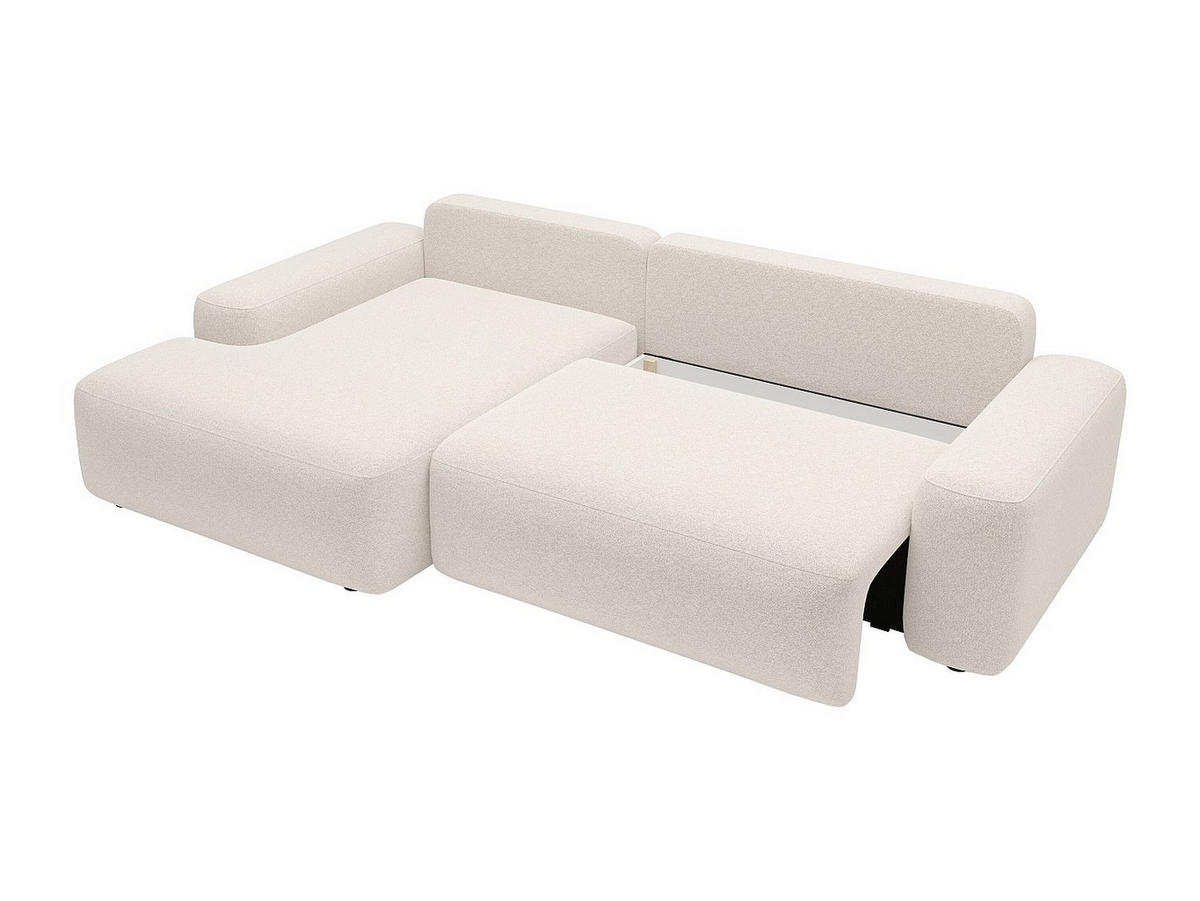 ECKSOFA mit Schlaffunktion - Ecke links - melierter Stoff- Cremefarben - DAVISO - Creme, Textil (264/162cm) - Vente-Unique