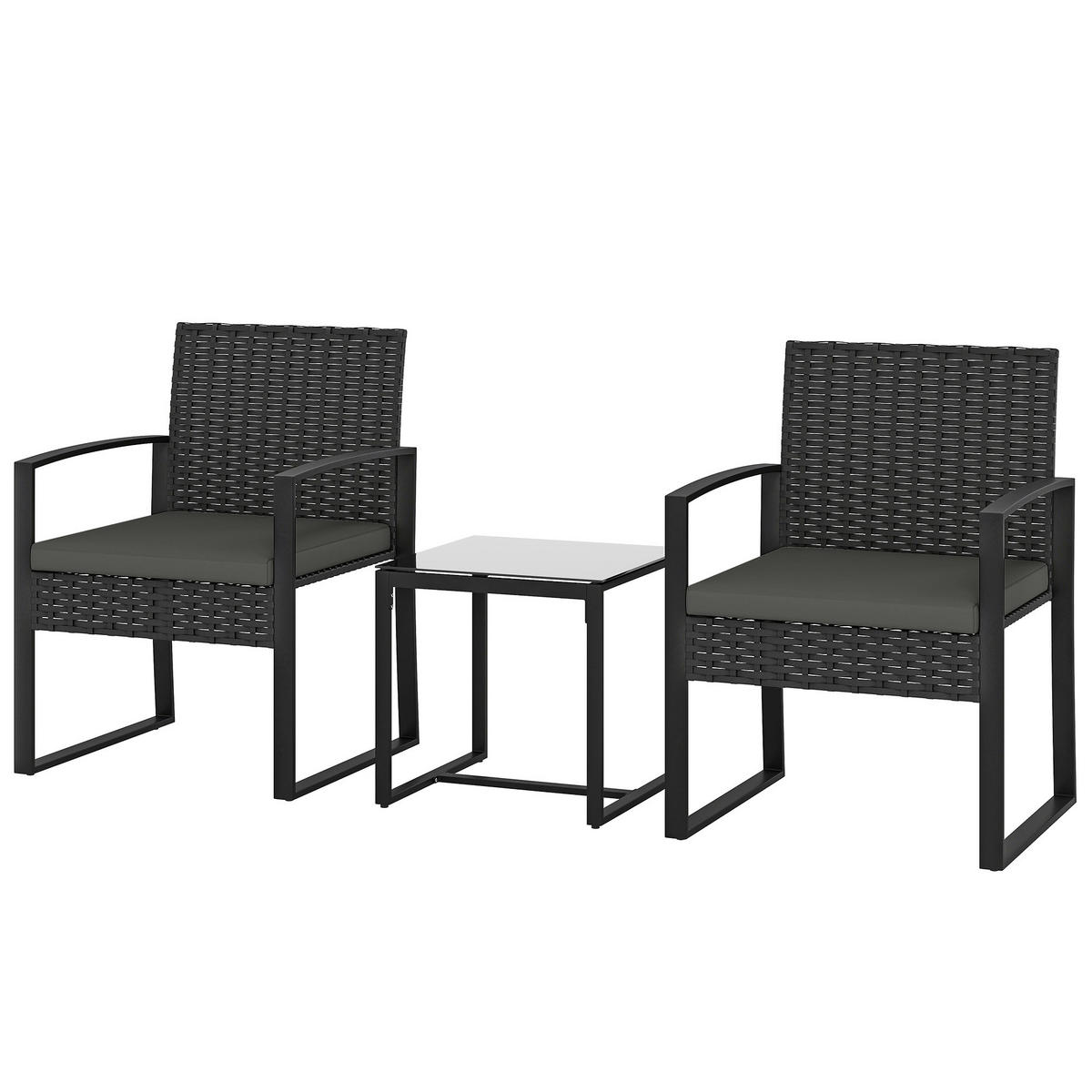 BISTROSET 3-teilig DE-06749 mit Couchtisch & Kissen Dunkelgrau - Dunkelgrau, Kunststoff/Metall - ComfortXL
