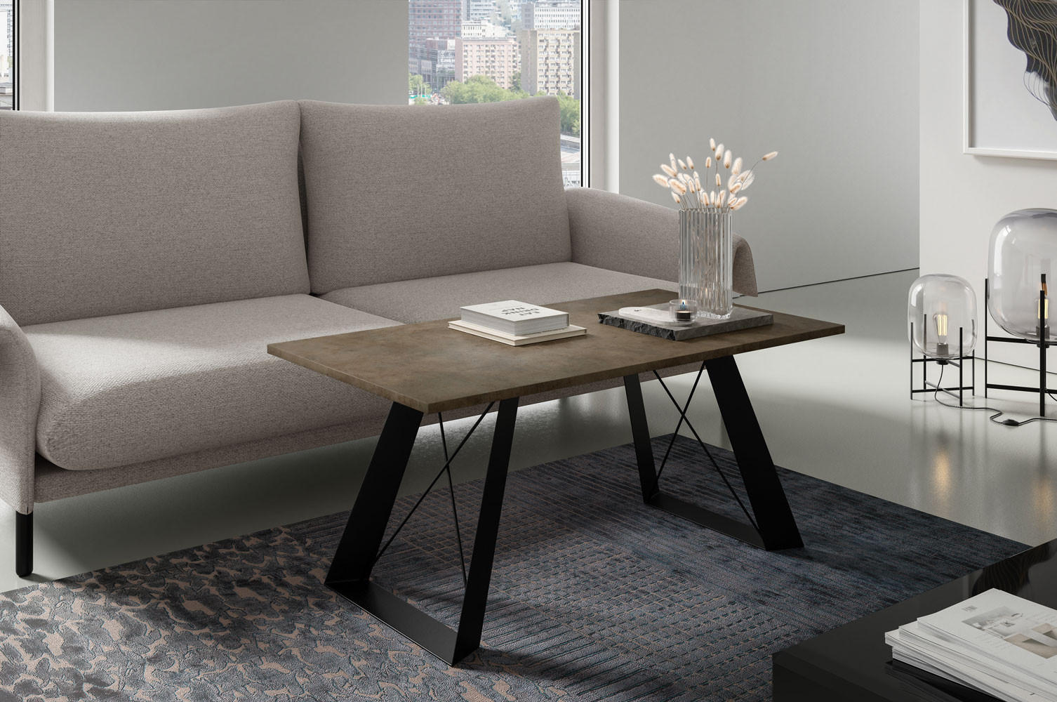 COUCHTISCH Satis Chicago Concrete Dunkelgrau / Schwarz 110 / 60 / 50cm - Dunkelgrau/Schwarz, Holz/Holzwerkstoff (60/110/50cm) - Feldmann-Wohnen