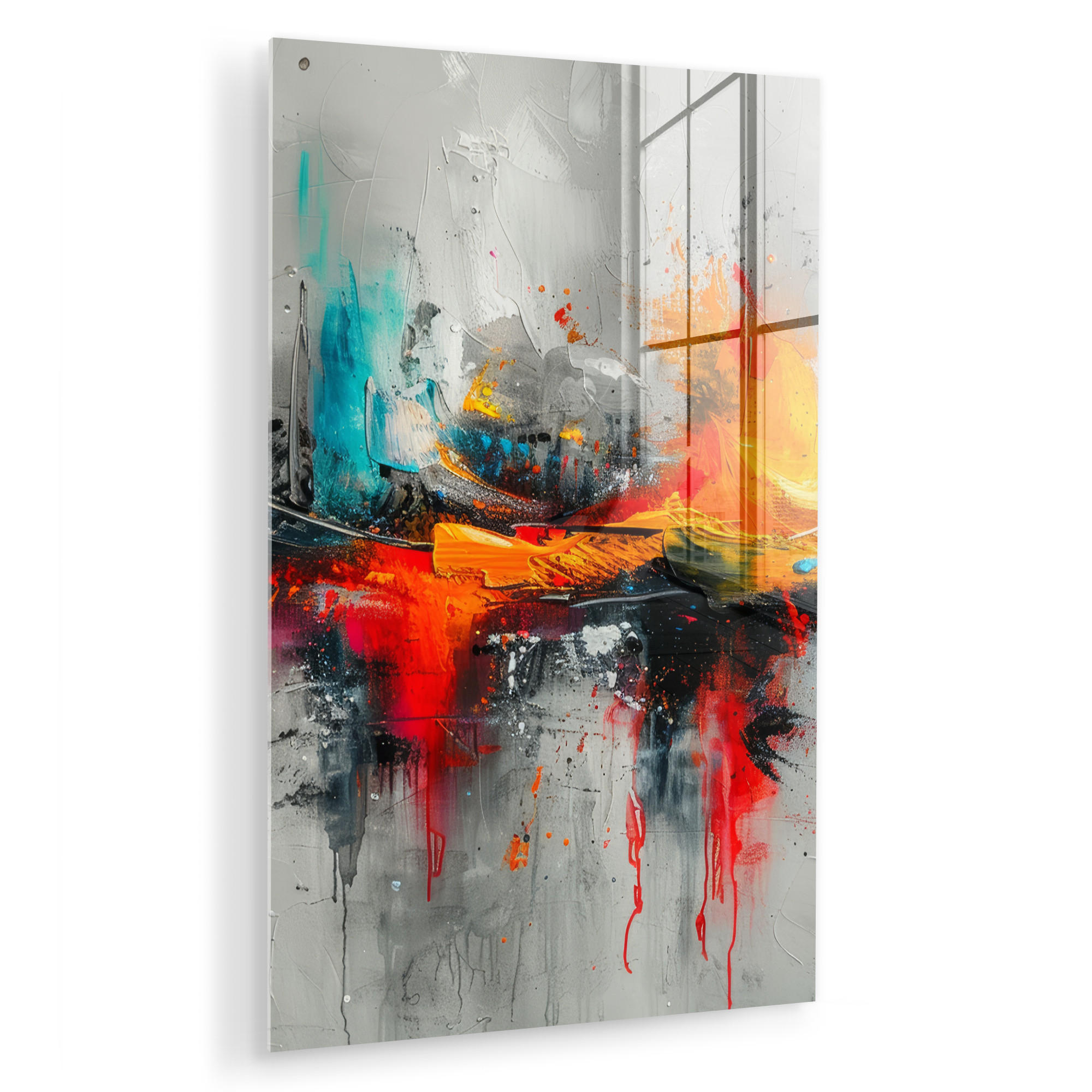 ACRYLGLASBILD Moderne Kunst - Orange - Grau - Abstrakt 40x60 cm - Hellgrau, Glas (40/60cm) - MuchoWow