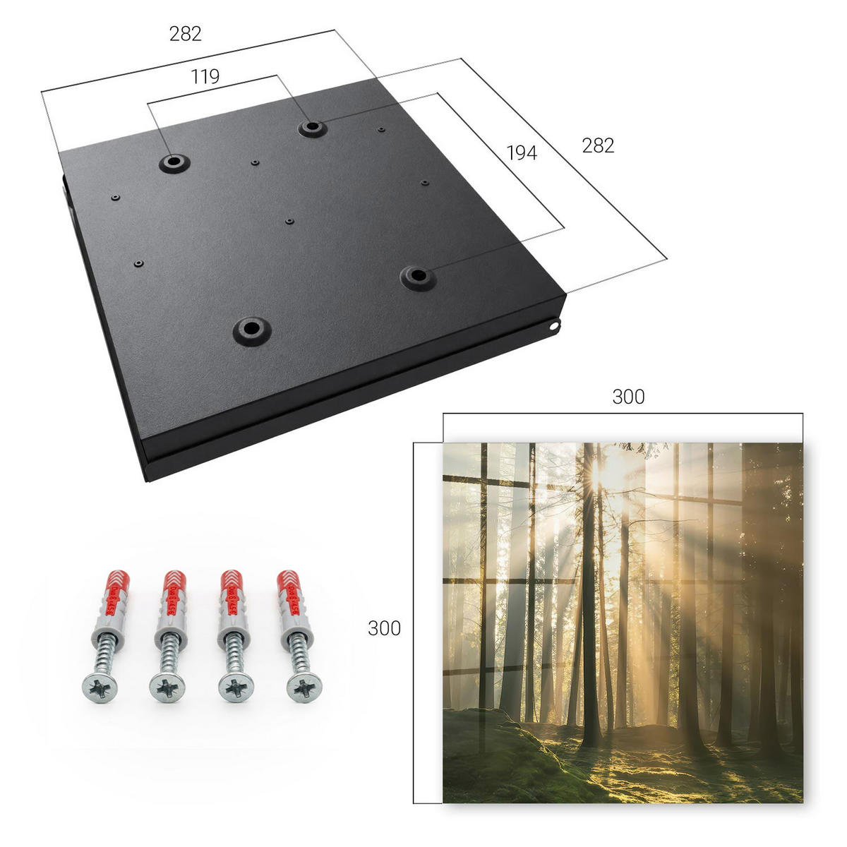 SCHLÜSSELBOX Schwarz 30x30 cm- Türöffnung nach rechts - Waldlicht - Grün, Metall (30/30/5cm) - TULUP