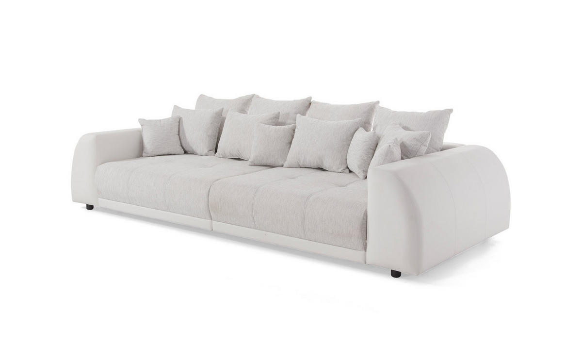 BIGSOFA Elementa Weiß und Creme Kunstleder/Strukturstoff - Creme/Schwarz, Holz/Kunststoff (270/86/135cm) - S-Style Möbel