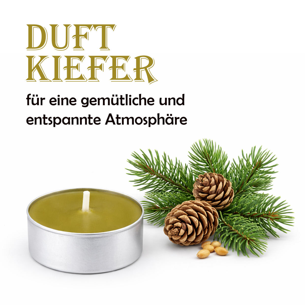 TEELICHT mit Duft - Kiefer - 54er Pack - Dunkelgrün, Naturmaterialien (4/1.5/4cm) - HS Candle