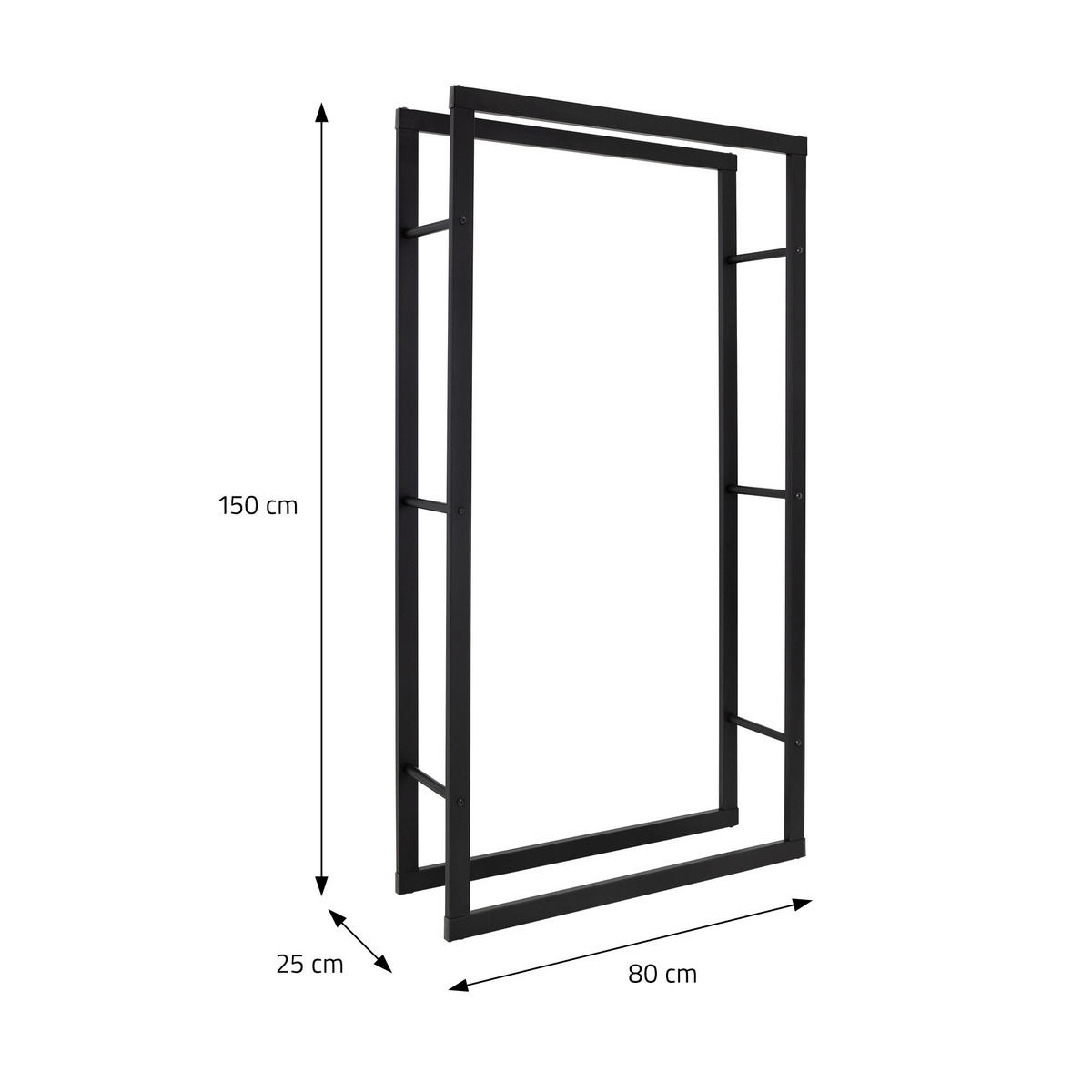 KAMINHOLZREGAL - Schwarz, Metall (25/150/80cm) - ML-DESIGN