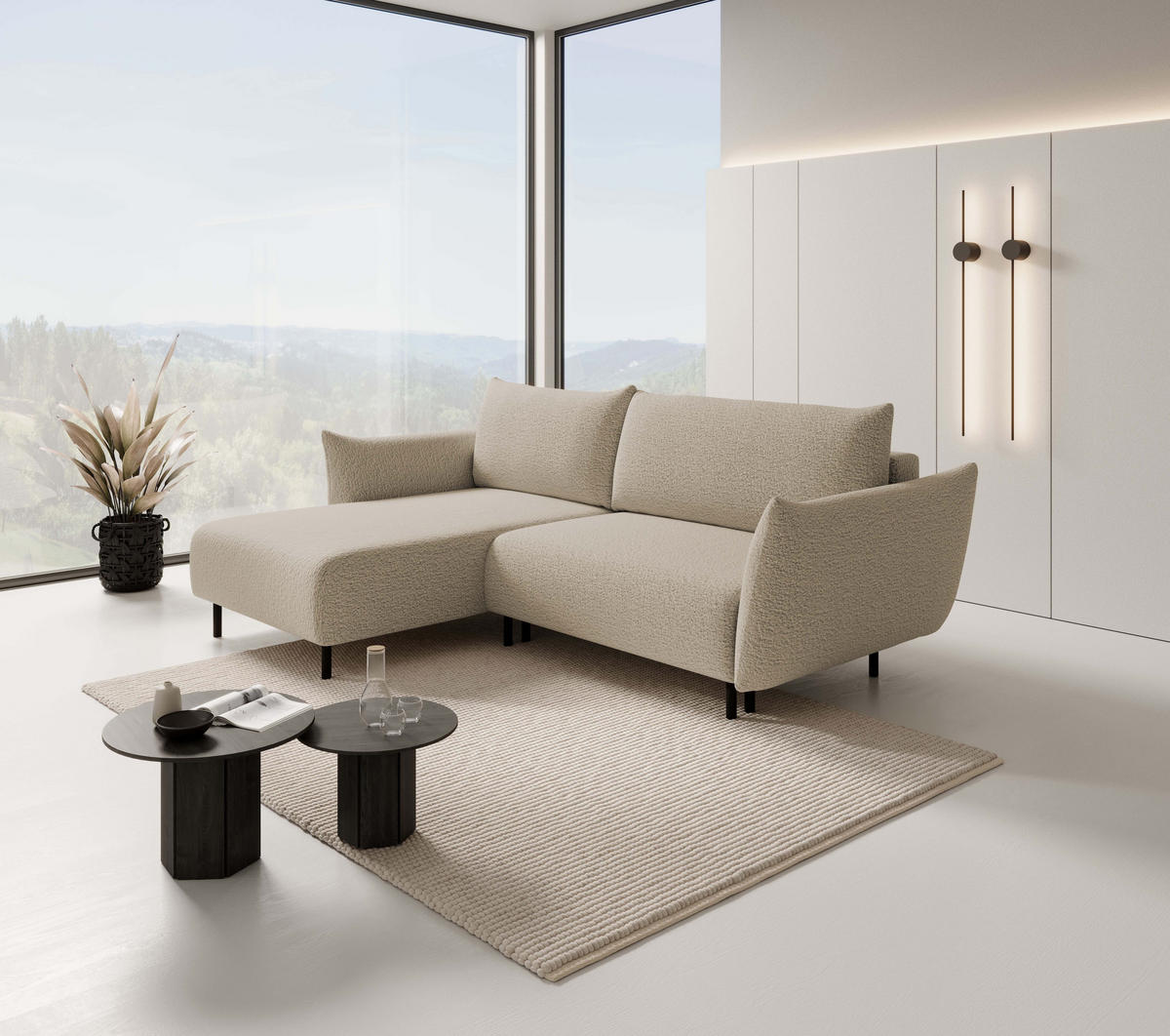 ECKSOFA ADEL mit Schlaffunktion und Bettkasten, L-förm, Metallbeine, verstellbar lose Rückenkissen, freistehend, LINKS, 171x257x90 cm, Beige - Beige, Holz/Textil (171/257cm) - DomoHome
