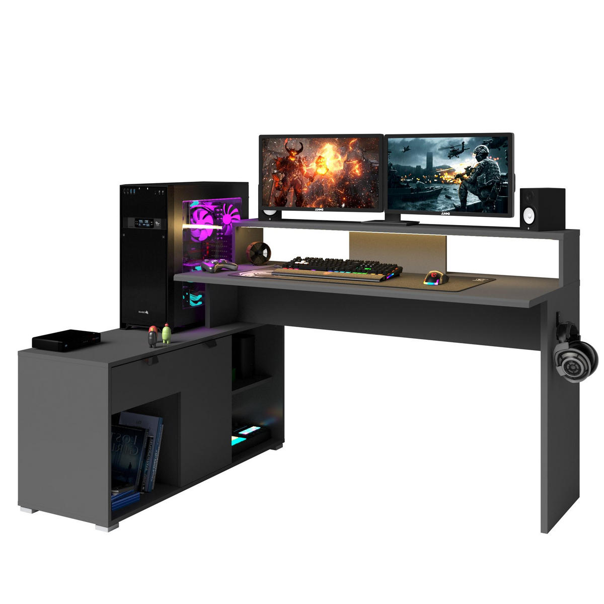 GAMING Schreibtisch Parisot Work 1-tlg. Holznachbildung Grau - Schwarz/Grau, Kunststoff (200/100/95cm) - 58aufmkessel