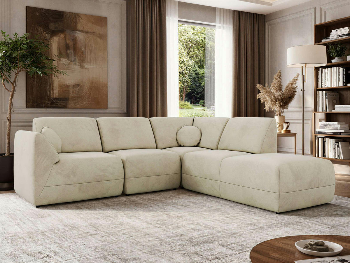 ECKSOFA NOARA 5M L Beige Velvet - Rechts - Beige/Schwarz, Kunststoff/Textil (267/244cm) - MKS