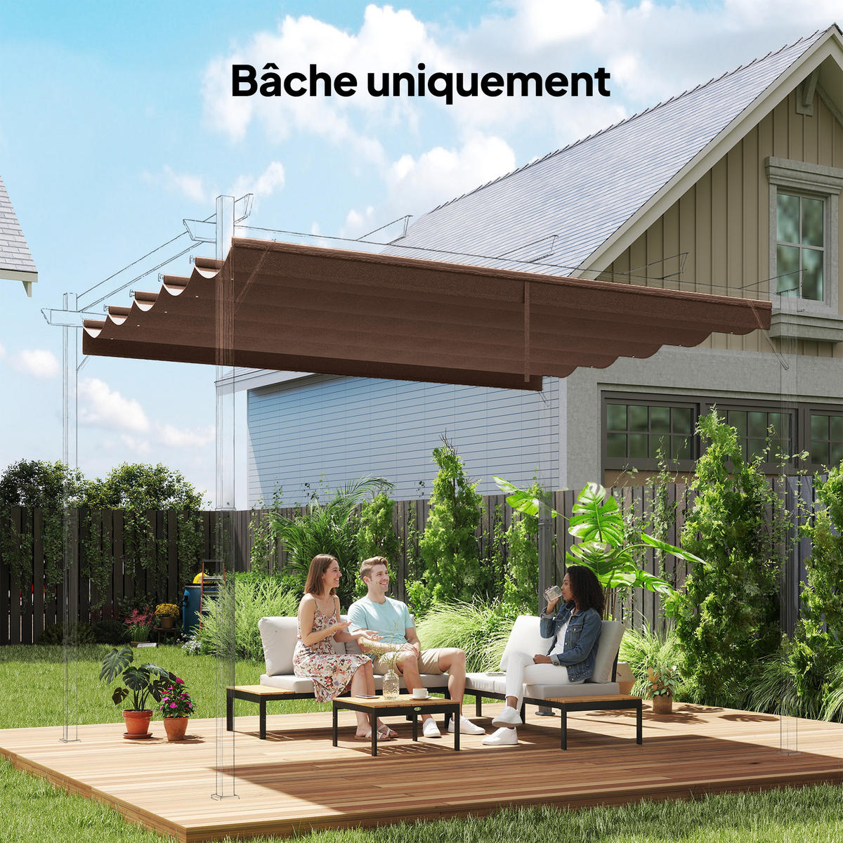 ERSATZDACH DE-12641 250/255 cm für 3x3 m Pergola mit 10 Ösen Café - Braun, Textil (250/6/255cm) - ComfortXL