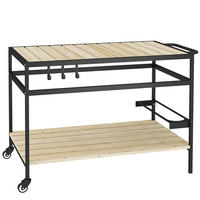 SERVIERWAGEN, Gartenrollwagen mit 2 Regalen, Haken, Rollen, Stahl, Tannenholz, Natur - Fichtefarben, Holz/Metall (65/80/107cm) - Outsunny