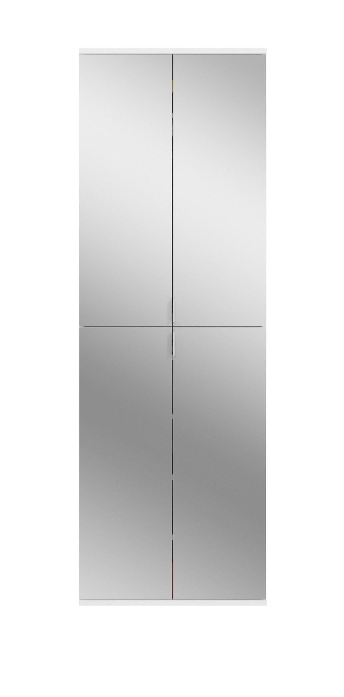 GARDEROBENSCHRANK weiß 61 cm 4-türig, Schuhschrank mit Spiegeltüren, Garderobenmöbel - Silberfarben/Weiß, Holzwerkstoff/Kunststoff (61/193/34cm) - Inn.Furn
