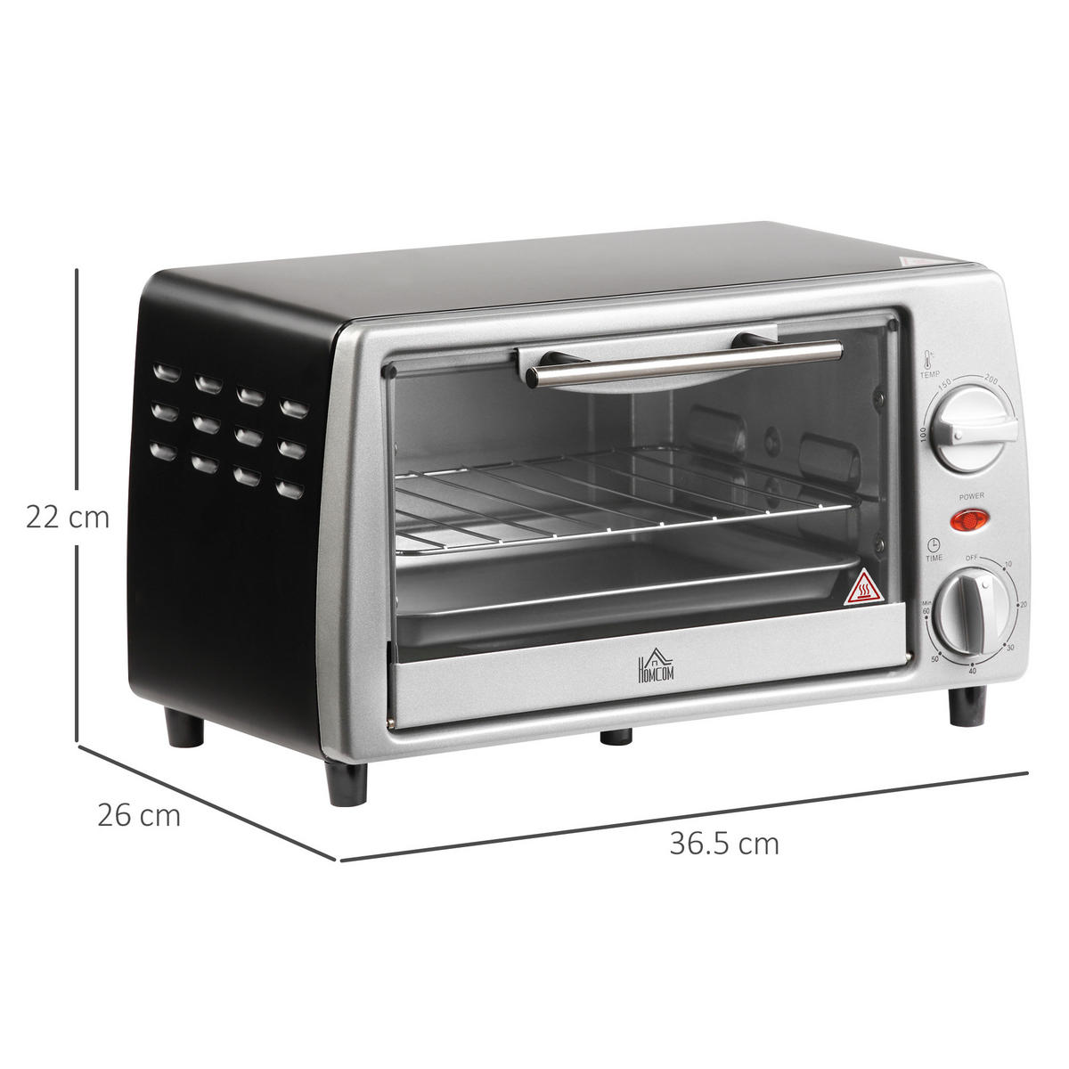 MINIBACKOFEN 10L 750W Elektrobackofen mit Grillrost & Backblech, Einstellbarer Timer und Temperatur, Silber Schwarz - Silberfarben, Metall (36.5/22/26cm) - Beaface