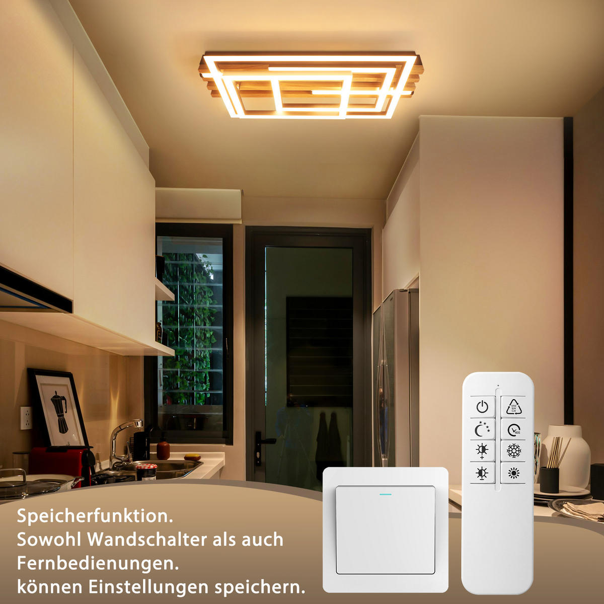LED DECKENLEUCHTE Jrelis 37.8/20/8.8 cm - Schwarz, Holz/Metall (37.8/20/8.8cm) - ZMH