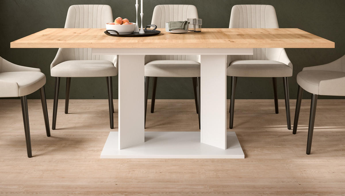 ESSTISCH Eiche Artisan, weiß 150 - 190 x 90 cm, Küchentisch ausziehbar - Eiche Artisan/Weiß, Holzwerkstoff (90/150/76cm) - Inn.Furn