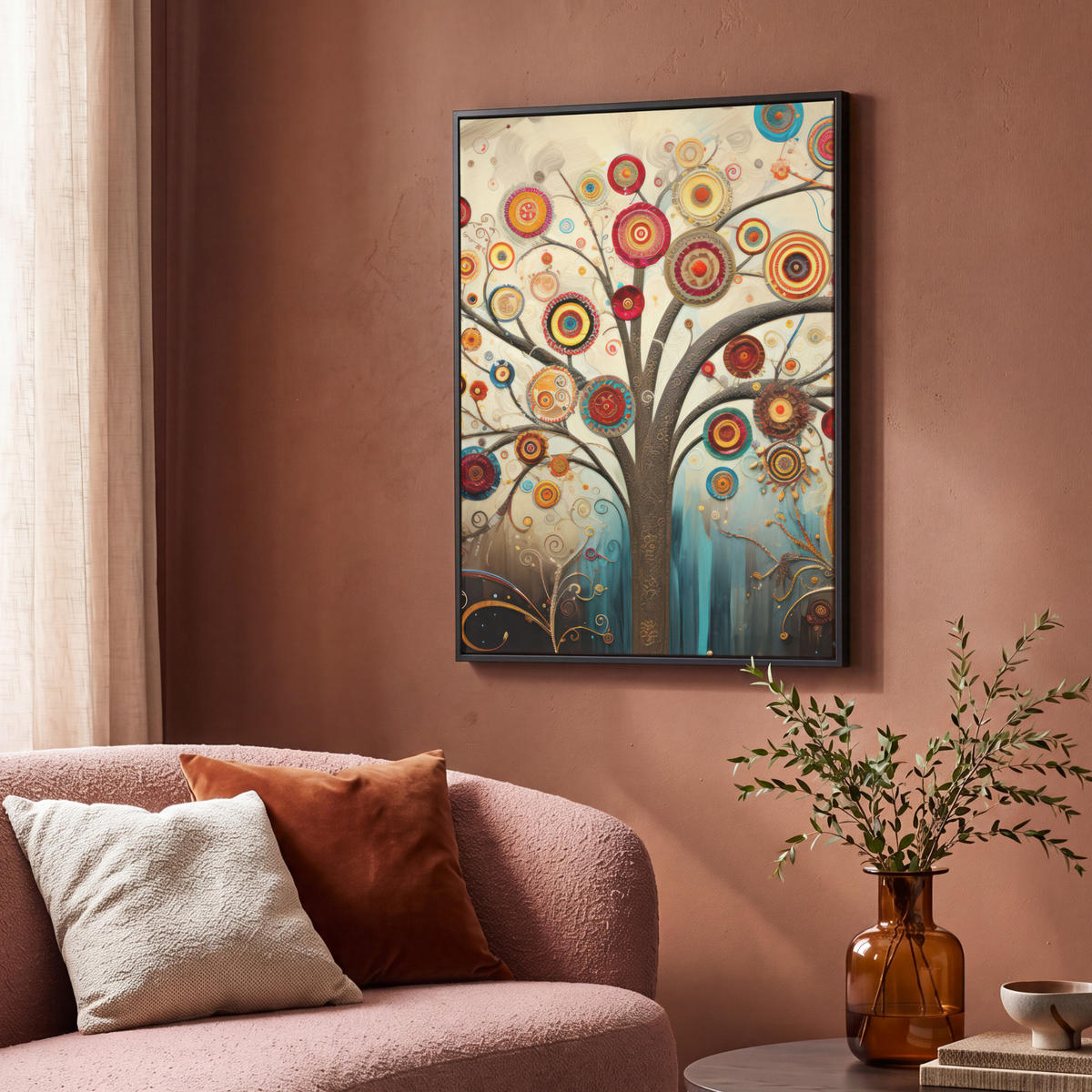 LEINWAND Bilder mit Rahmen - Baum - Baum des Lebens - Farbe - 70x100 - Braun, Textil (70/100cm) - MuchoWow