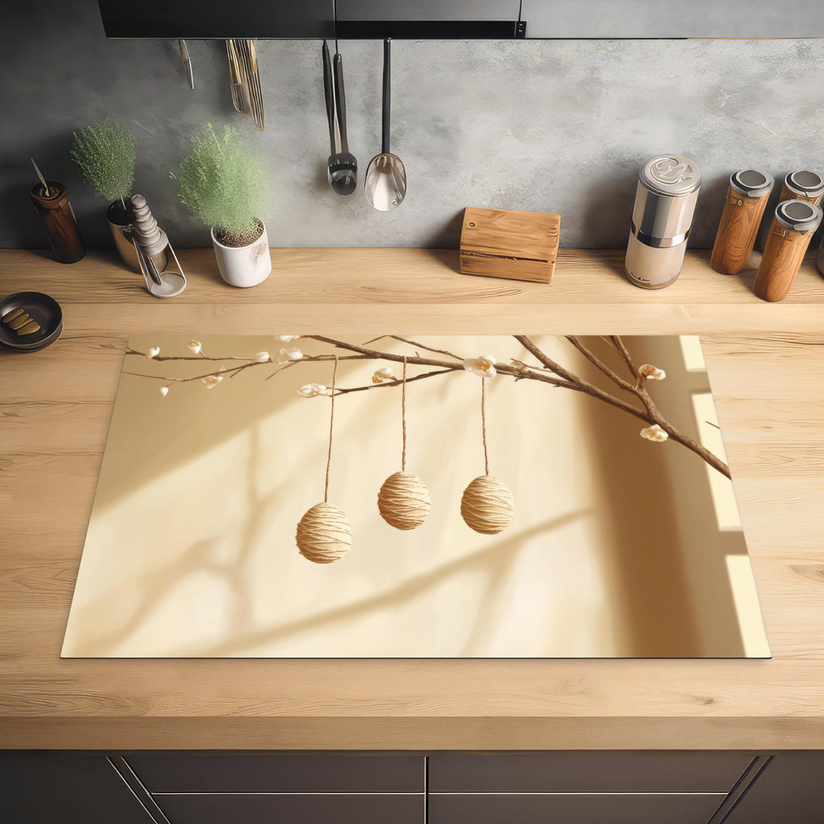 HERDABDECKPLATTE Beige - Osterkuchen - Eier Induktionsschutz 81.6x52.7 cm - Beige, Kunststoff (81.6/52.7/0.2cm) - MuchoWow