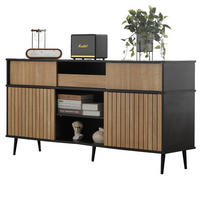 KOMMODE 160/40/80 cm aus Spanplatte mit 4 Schiebetüren und 1 Schublade Schwarz/Natur - Schwarz, Holzwerkstoff (160/80/40cm) - Modenvie