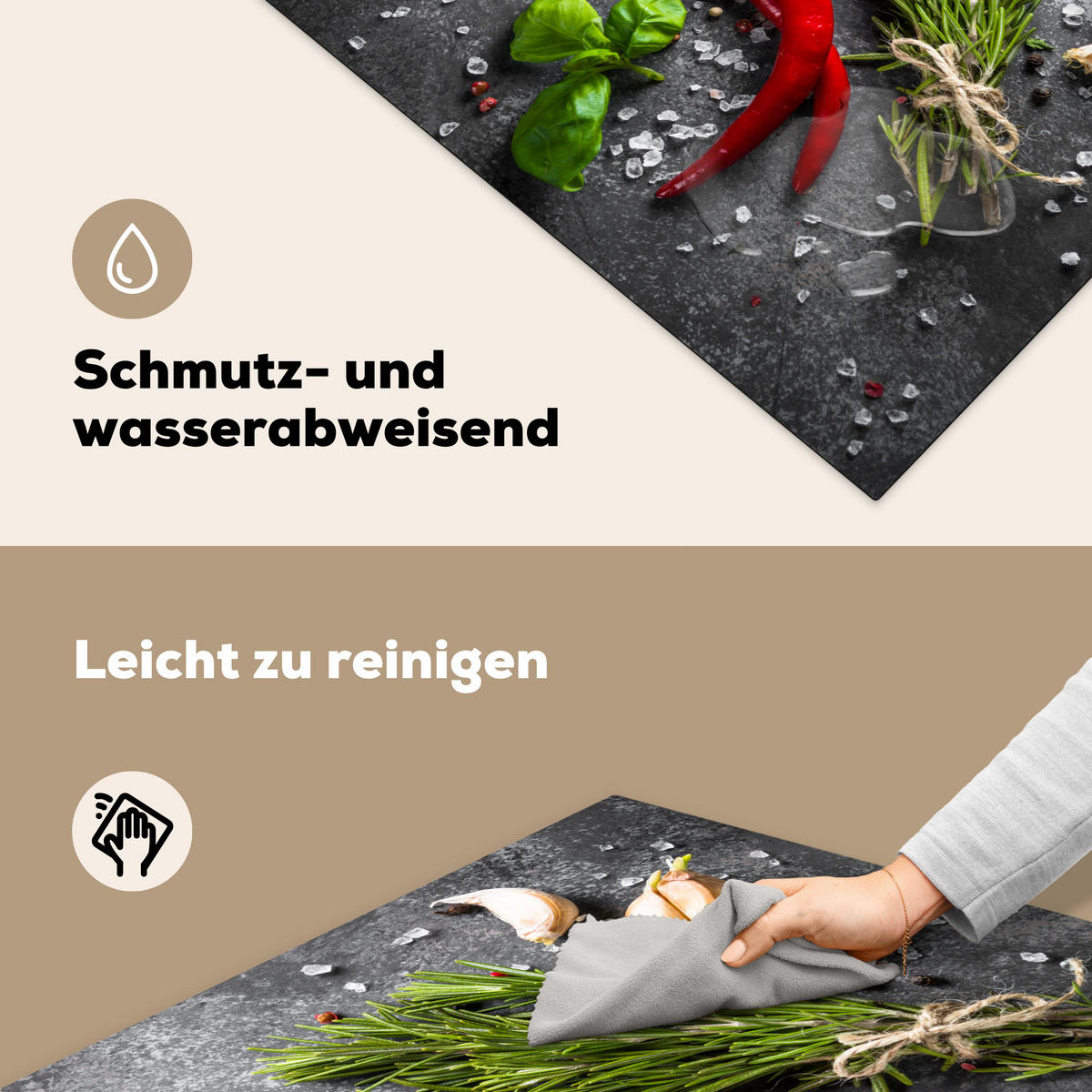 HERDABDECKPLATTE Pfeffer - Kräuter - Gewürze - Beton 78x78 cm - Rot, Kunststoff (78/78/0.2cm) - MuchoWow