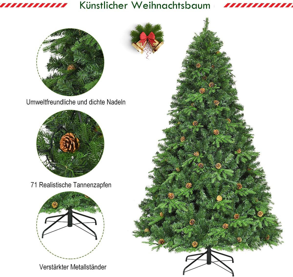 WEIHNACHTSBAUM Grün - Grün, Kunststoff (225cm) - COSTWAY