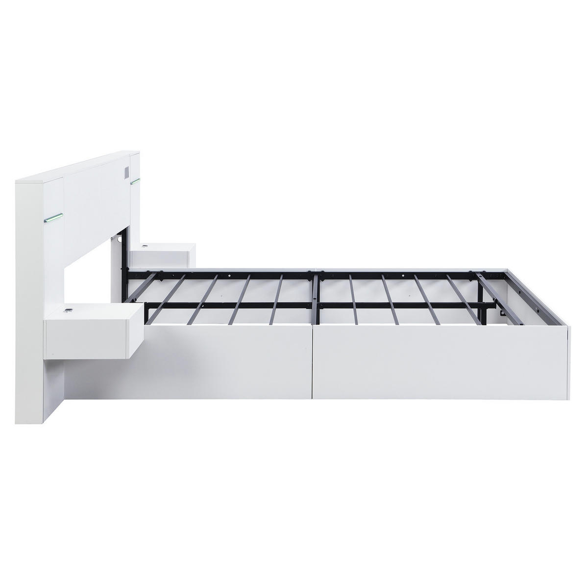 ČALÚNENÁ posteľ z MDF, 160/200 cm biela, s USB, Bluetooth a osvetlením - biela, kompozitné drevo (160/200cm) - BEAOK
