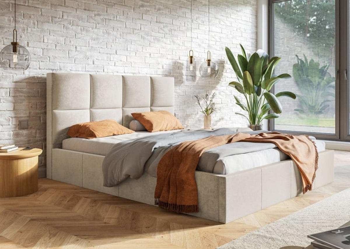 BETT Beige SIM 180x200 cm - Beige/Schwarz, Kunststoff/Textil (180/200cm) - Sepro Meble