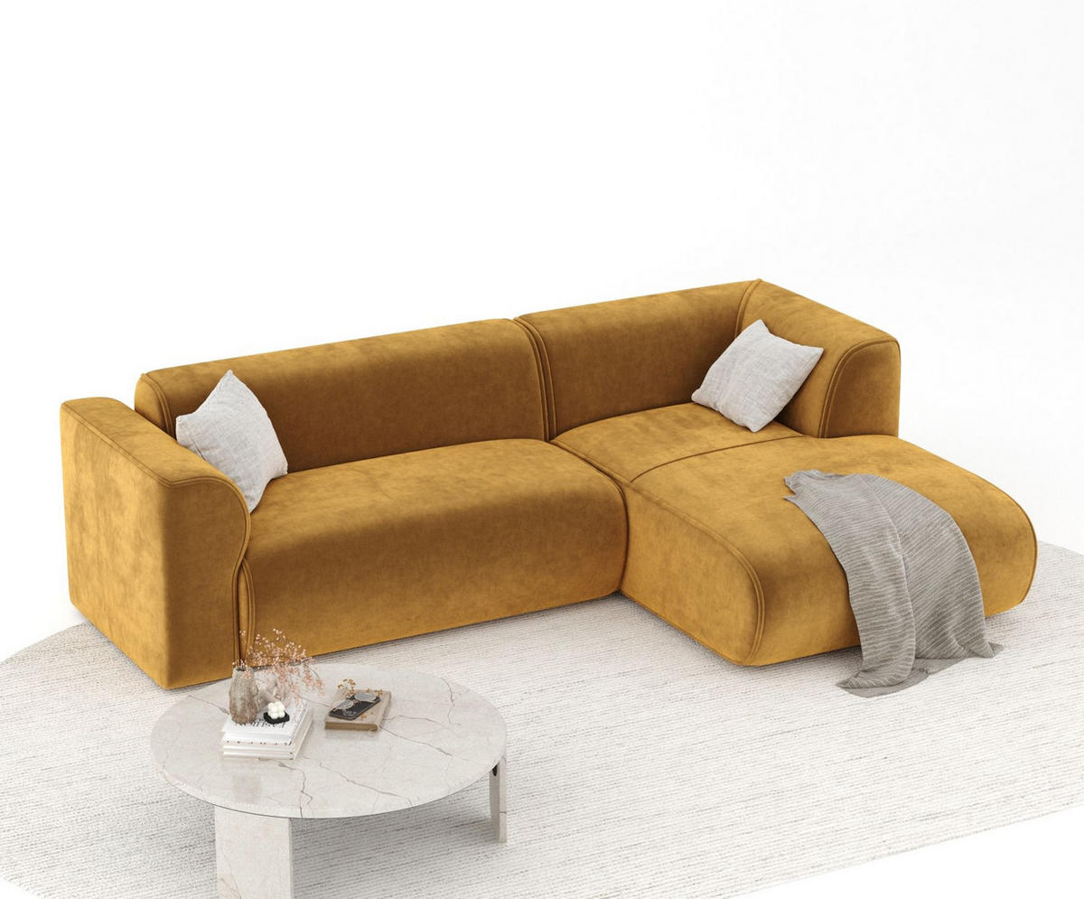 ECKSOFA Melani Honigfarbe Samtstoff - Rechts Seite - Schwarz/Honig, Holz/Holzwerkstoff (162/256cm) - Maison de Reve
