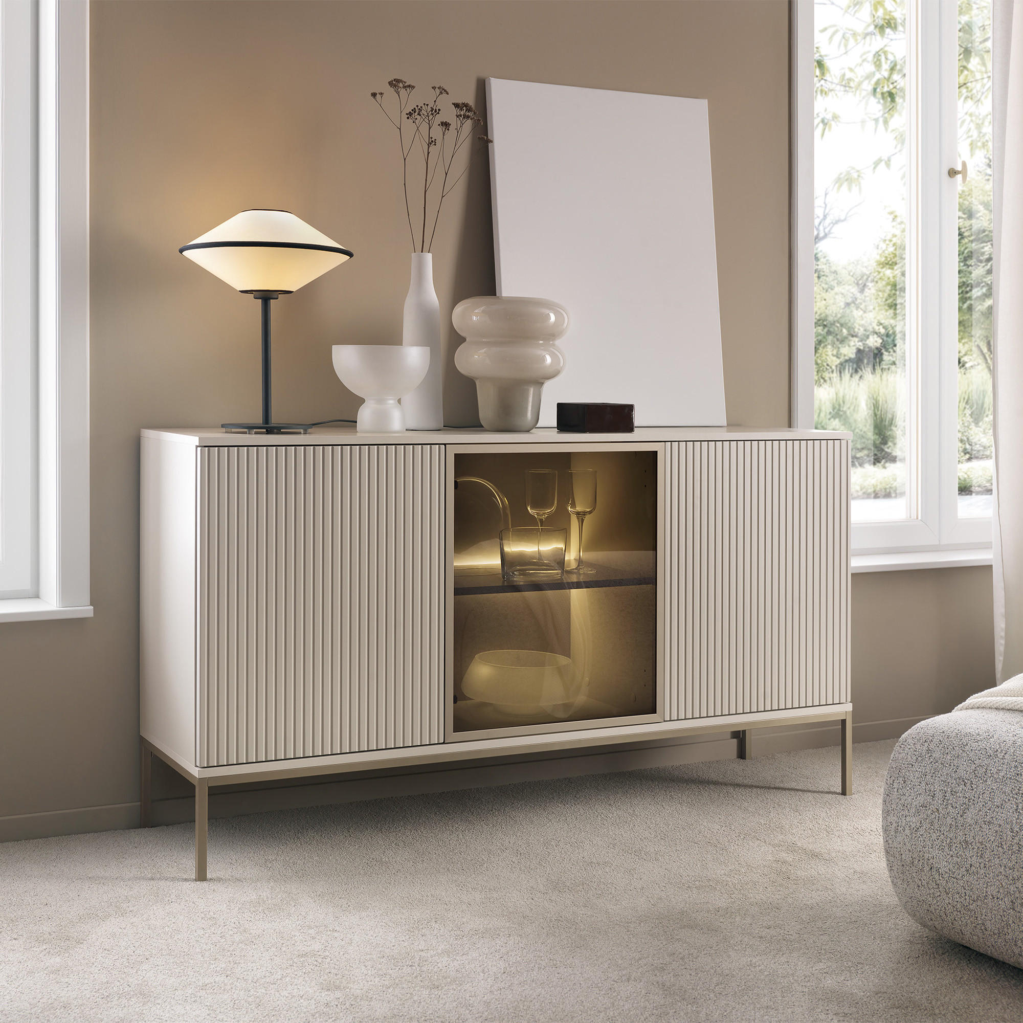 KOMMODE FONTE, Cremefarbig - Creme, Holzwerkstoff (154/83/39cm) - KONSIMO®