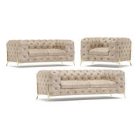 SITZGARNITUR 3+2+1 Chesterfield Vertex Beige Samt - Beige/Goldfarben, Holz/Textil (225/75/100cm) - S-Style Möbel