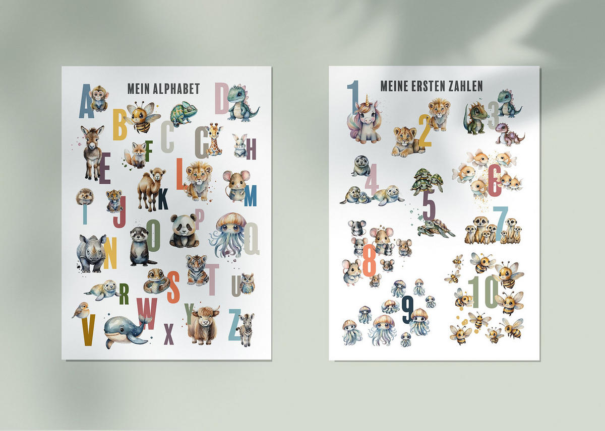 POSTER 50x70 cm ABC Alphabet Tiere Pastell - Weiß, Papier (50/70/2cm)