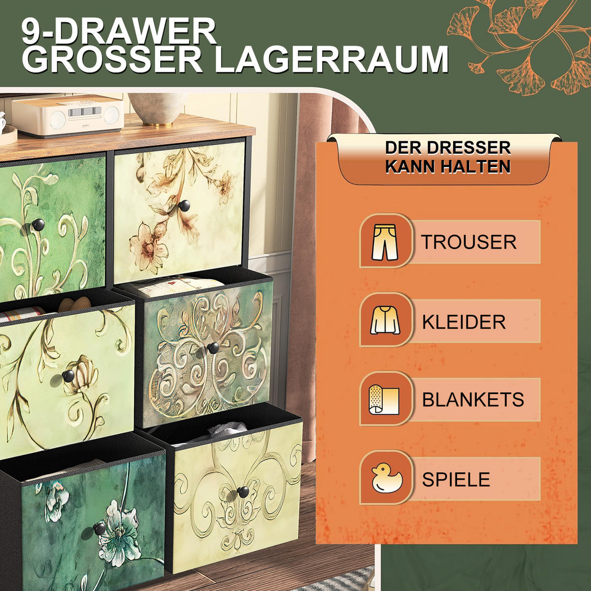 KOMMODE mit 6 Stoffschubladen, Sideboard für Küche, Büro, Flur - Multicolor, Holz (30/86.5/67.5cm)