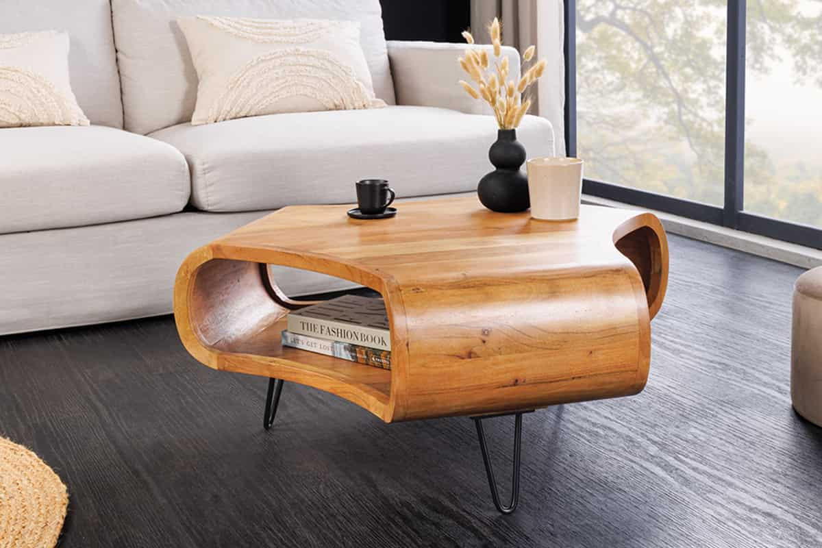 COUCHTISCH ORGANIC LIVING Akazie Braun 90cm - Schwarz/Braun, Holz/Metall (80/90/38cm) - riess-ambiente
